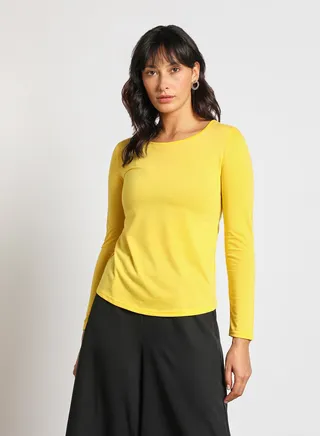 Women's Casual Long Sleeves Round Neck Solid  Knit Top Mustard 