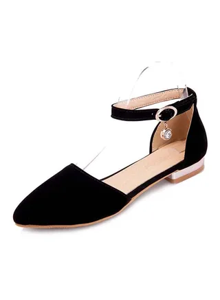 Leather Buckle Closure Ankle Straps Black 