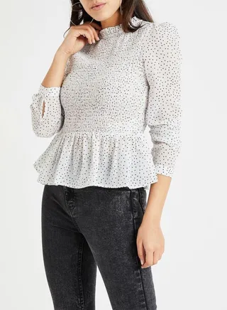 High Neck Smock Top White 