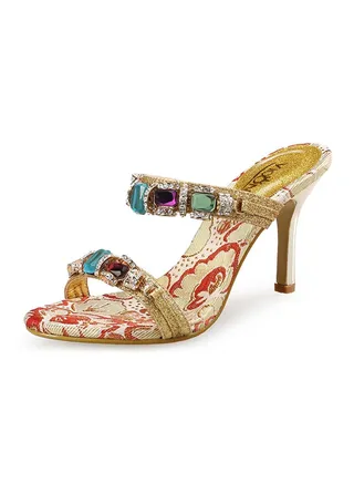 Rhinestone Ornament Sandals Gold 
