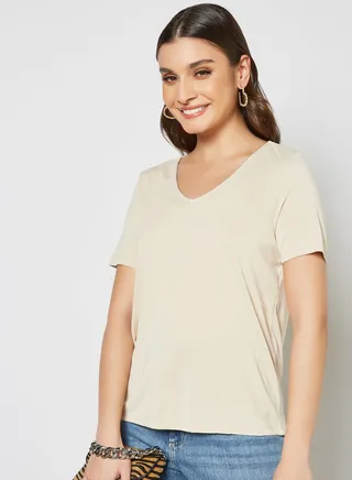 V-Neck Top Beige 