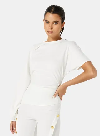Distressed Sleeve Top White 