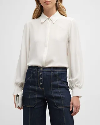 Kandice Point-Collar Button-Front Silk Shirt
