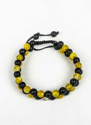 Unisex 2 Layered Paracord Bracelet with Black & Yellow Beads, Premium Quality & Against Color Change 