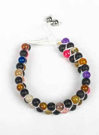 Unisex 2 Layered White Paracord Bracelet with Black & Multicolor Beads, Premium Quality & Against Color Change 