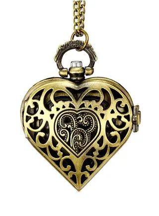 Women's Pocket Watch, Heart Shape Pocket Watch Pendant with Chain, Gifts Ideas for Women (Bronze) 
