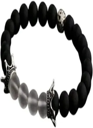 Men's Bracelet Black Agate Stone Handmade Jewelry 7.5 Inch Bracelet 