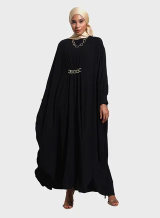 Embellished Puff Sleeve Abaya Dress 