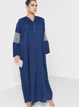Knitted Color Block Detail Abaya 