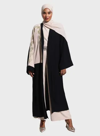 Embroidered Flare Sleeve Abaya Dress 