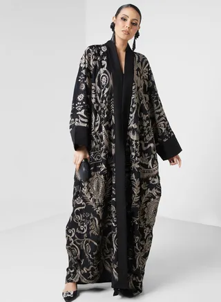 Embroidered Open Abaya with Sheila