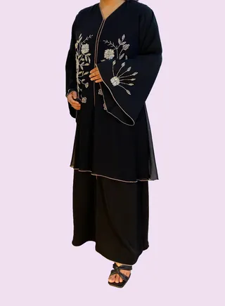 Crystal Vine and Flower Design Abaya Black 