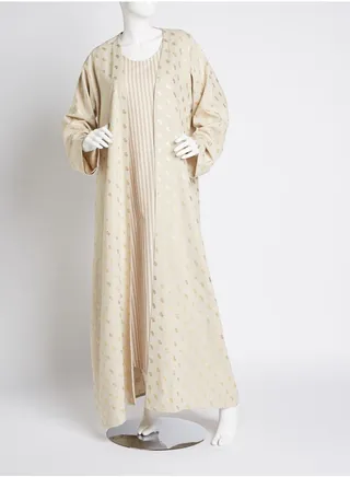 Round Neck Abaya With Dress Beige 