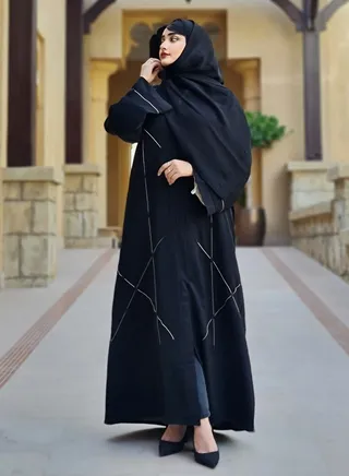 Elegant Nada Black Abaya with Thread work 