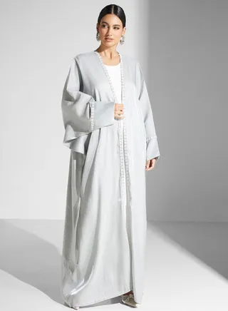 Lace Detail Open Abaya 