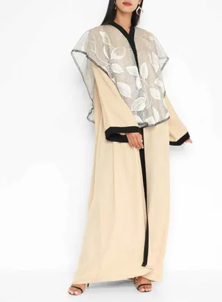 Zakiyah Lace Overlay Abaya Off White 