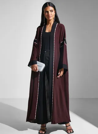 Lace Detail Open Abaya 