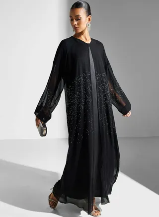 Embellished Black Abaya With Sheila 