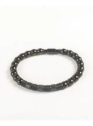 Black Stainless Steel Beads Bracelet For Him 