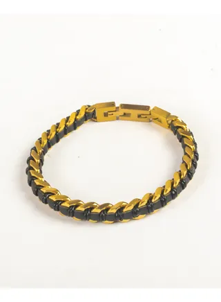 Golden Stainless Steel Leather Bracelet For Him 