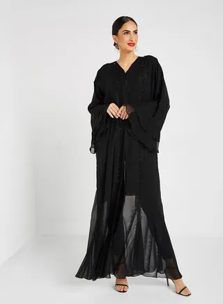 Embroidered Stone Hand Work Abaya Black 