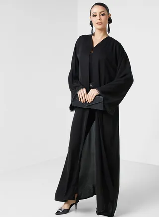 Embellished Lace Detail Abaya 