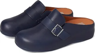 FitFlop Shuv Buckle-Strap Leather Clogs (Midnight Navy) Women's Shoes