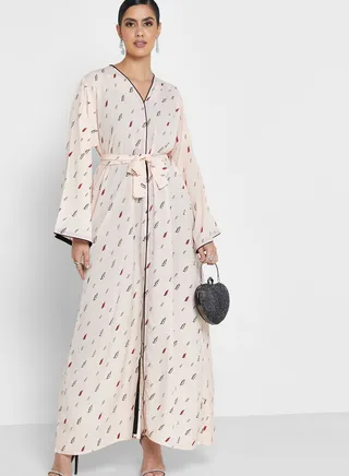 Flute Sleeve Printed Abaya 