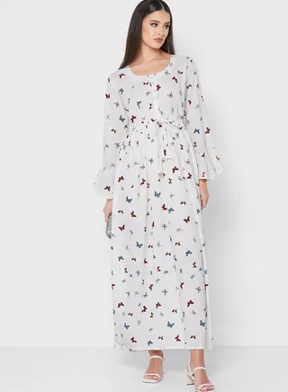Round Neck Printed Abaya 
