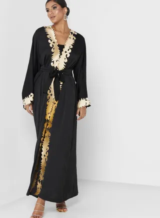 Embroidered Front Slit Abaya 
