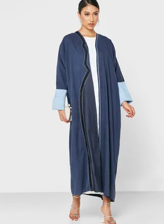 Contrast Detail Longline Abaya 