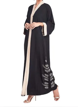 Hand Embroidery Abaya Black/Beige 