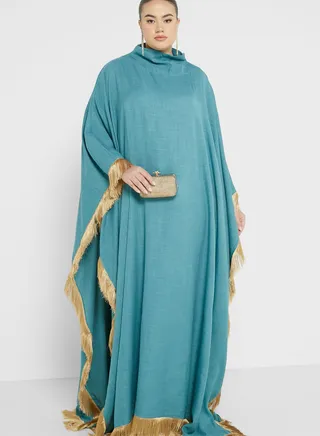 Cape Sleeve Fringe Hem Abaya 