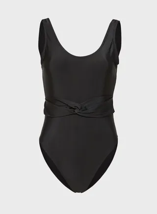 Scoop Neck Loop Belt High Leg Swimsuit 