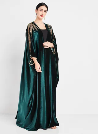 Classic Design Long Sleeve Bisht Abaya Green 