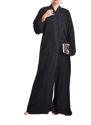 Floral Embroidered Abaya Black 