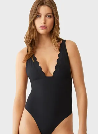 Plunge Neck High Leg Swimsuit 