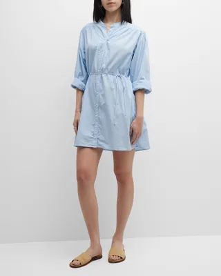 Winnie Ruched Blouson-Sleeve Mini Shirtdress