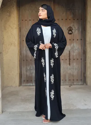 Sahar Muzdawij Abaya Embroidered Two Piece Abaya 