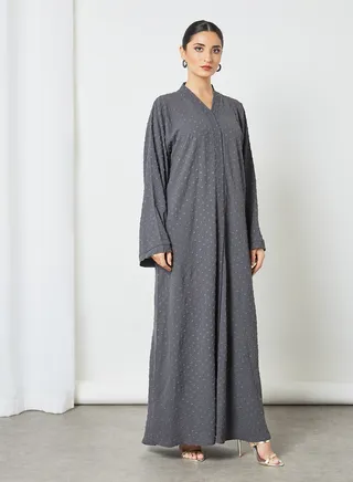 V Neck Plain Abaya Grey 