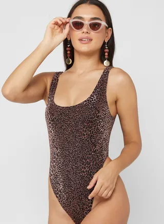 Scoop Neck High Leg Swimsuit 