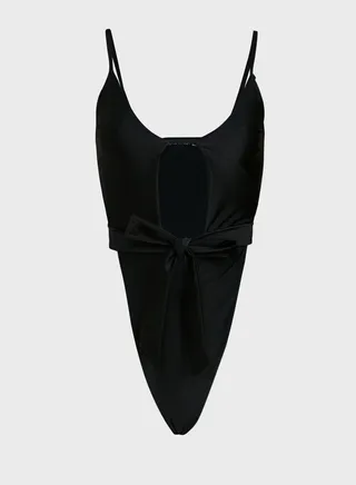 Black Plunge High Leg One Piece 