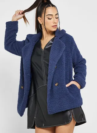 Lapel Faux Shearling Coat 