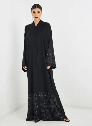 Bead Embellished Abaya Black 