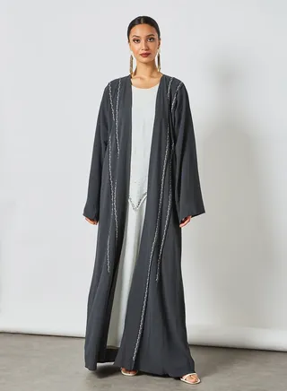 Comfortable Stylish Abaya Grey/White 