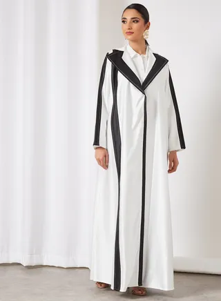 Stylish Casual Abaya Black/White 