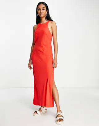 ASOS DESIGN noughties racer midi slip dress in red
