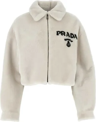 Prada Logo Embroidered Zip-Up Cropped Jacket