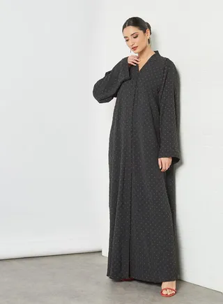 V Neck Plain Abaya Black 