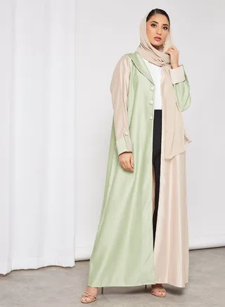 Stylish Casual Abaya With Sheilah Green/Pink 